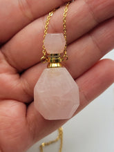 Load image into Gallery viewer, Perfume Bottle Crystal Rose Quartz Necklace Handmade, Genuine Stone
