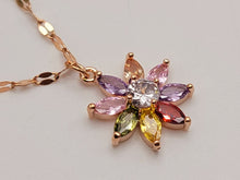 Load image into Gallery viewer, Dainty Charm: 18 Inch Gold Tone Necklace with Cute Colorful Flower Pendant
