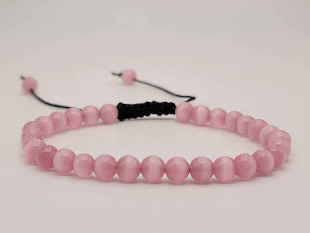 Pink Cats Eye Stone Bracelet Genuine bead bracelet Adjustable