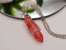 Load image into Gallery viewer, Crystal Point Necklace Silver Tone Strawberry Quartz Pendant Necklace
