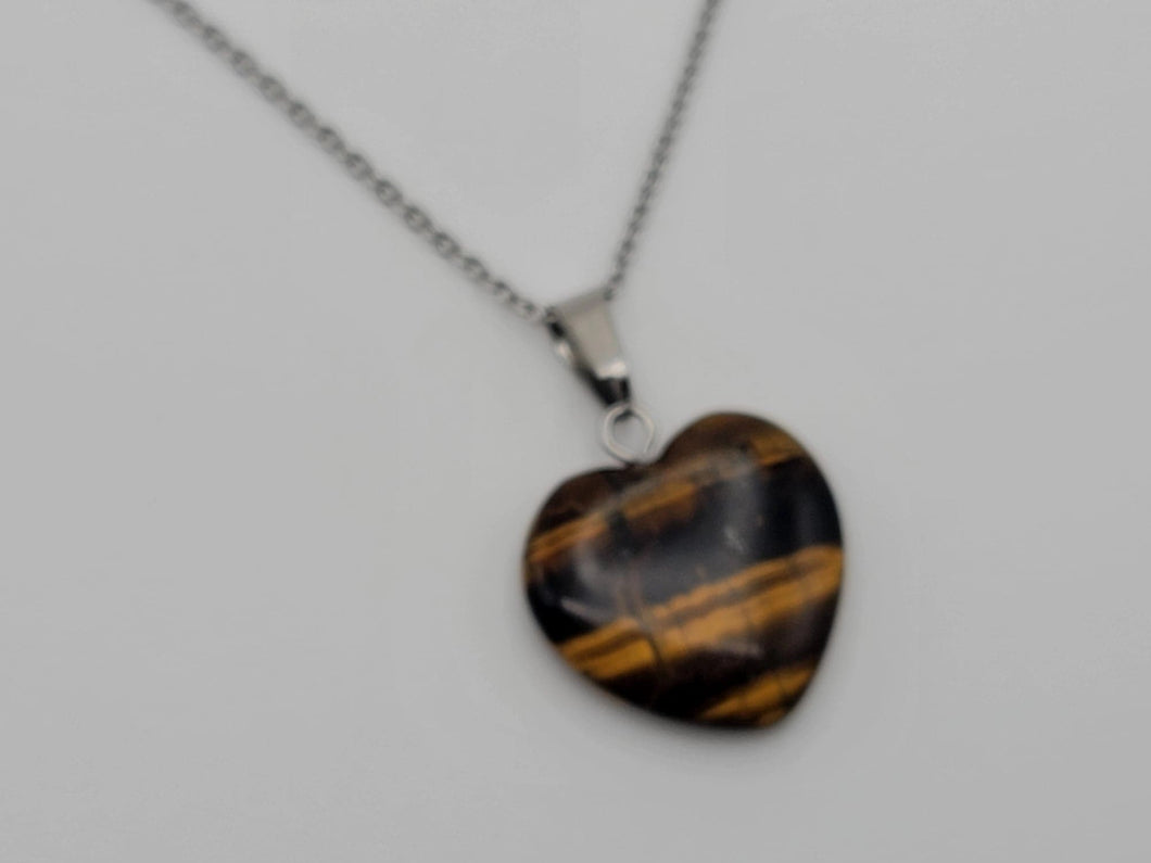 Crystal Necklace Silver Wire Tiger eye Heart Healing Crystal Necklace