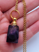 Load image into Gallery viewer, fluorite perfume bottle necklace Handmade necklace, Gold tone perfume bottle

