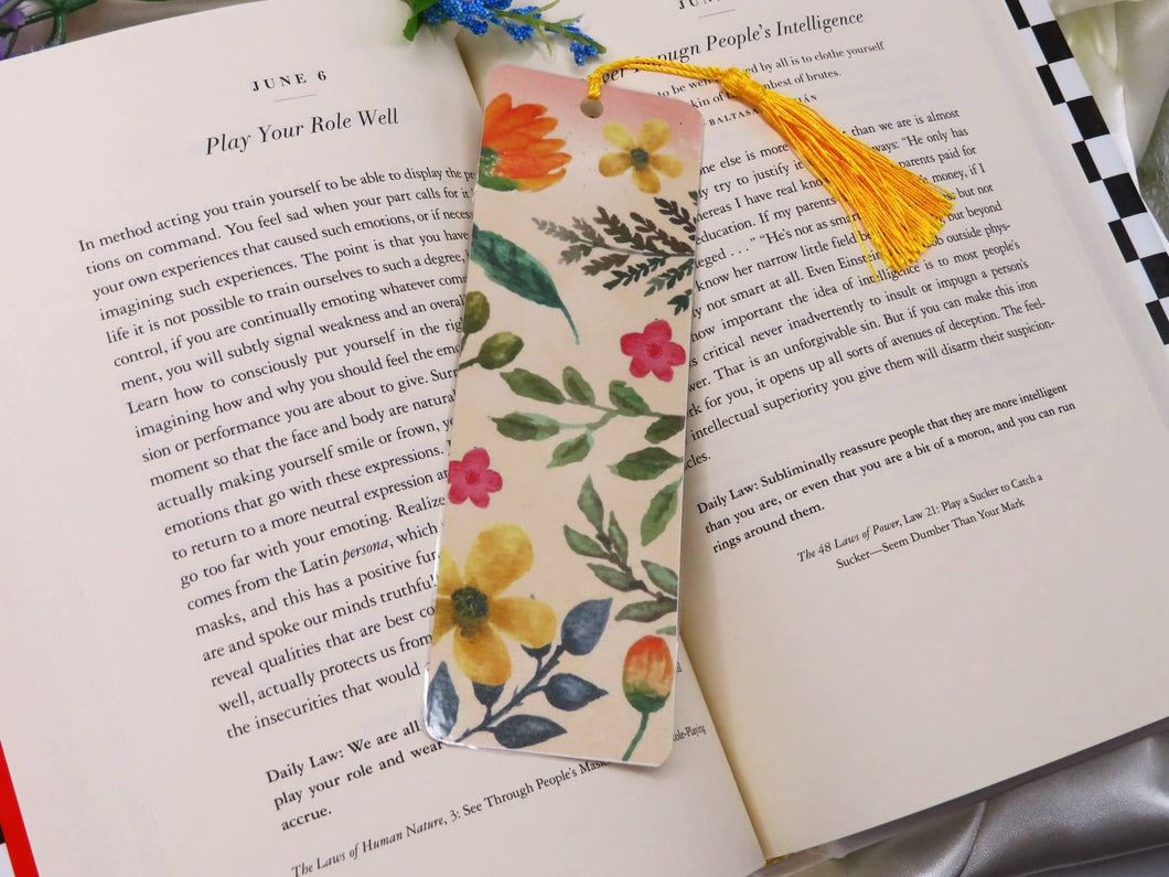 Cute Floral Bookmark with Yellow Tassel , Flowers Bookmark