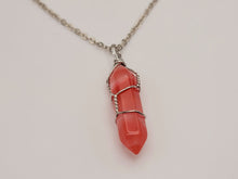 Load image into Gallery viewer, Crystal Point Necklace Silver Tone Strawberry Quartz Pendant Necklace
