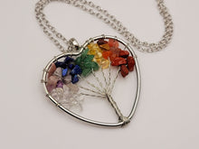 Load image into Gallery viewer, 7 Chakras Necklace Silver tone Gemstone Chip Tree of Life
