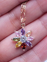 Load image into Gallery viewer, Dainty Charm: 18 Inch Gold Tone Necklace with Cute Colorful Flower Pendant
