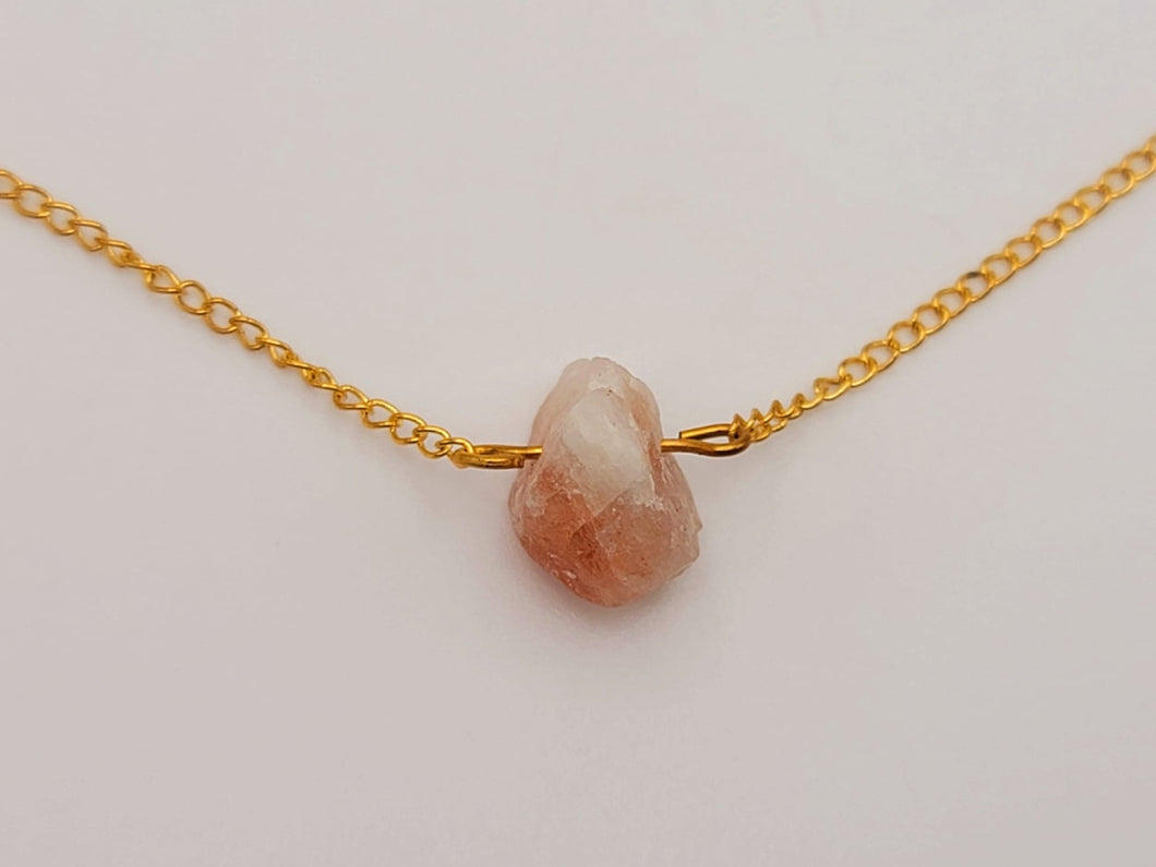 RAW Sun Stone Healing Crystal Necklace Gold Tone