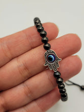 Load image into Gallery viewer, Hematite Bracelet, Beaded bracelet for concentration &amp; Focus Silver Tone Evil Eye
