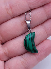 Load image into Gallery viewer, Natural Handmade Crystal Necklace Silver Tone Moon Malachite Healing Crystal
