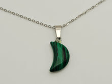 Load image into Gallery viewer, Natural Handmade Crystal Necklace Silver Tone Moon Malachite Healing Crystal
