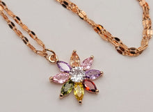 Load image into Gallery viewer, Dainty Charm: 18 Inch Gold Tone Necklace with Cute Colorful Flower Pendant
