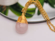 Load image into Gallery viewer, Gold Wire Wrapped Rose Quartz Healing Crystal  Necklace
