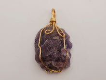 Load image into Gallery viewer, Raw Crystal Necklace, Amethyst Raw stone Necklace Gold Wired Handmade
