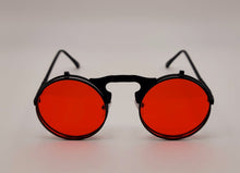 Load image into Gallery viewer, Steampunk Goggles Glasses Round Sunglasses Emo Retro Vintage Flip Up red
