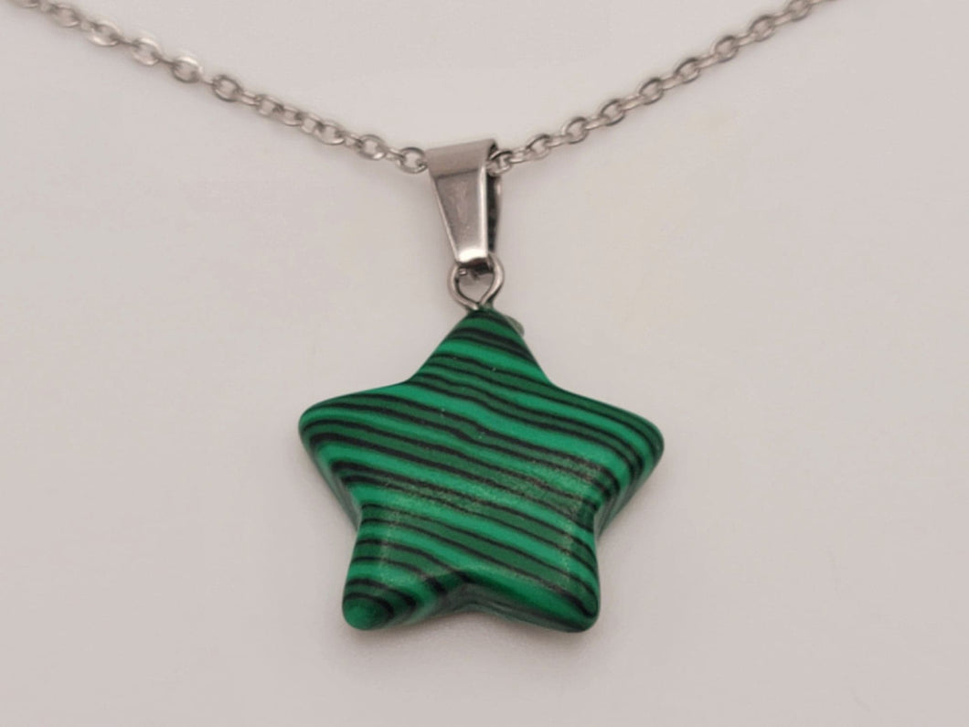 Crystal Necklace Silver Wire Malachite Star Healing Crystal Necklace