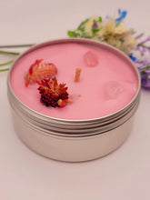 Load image into Gallery viewer, Rose Petals Natural Soy Wax Candle Highly Scented with Rose Quartz Crystals
