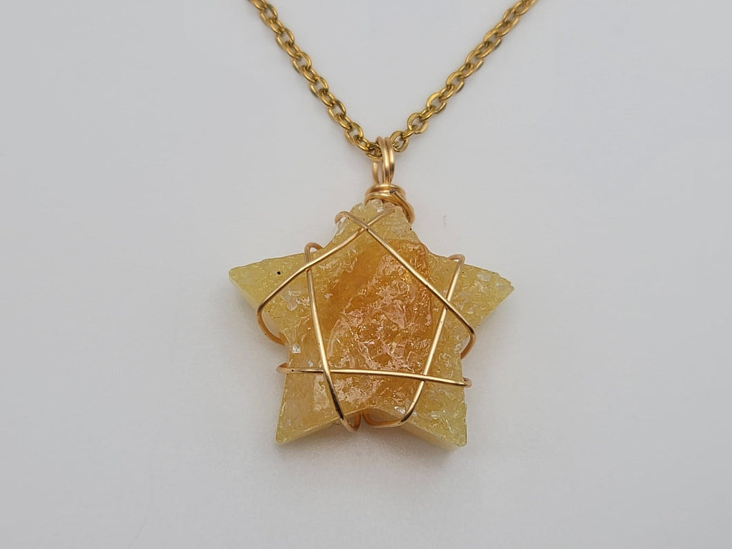 Natural Handmade Crystal Gold Wire Wrapped Citrine Necklace