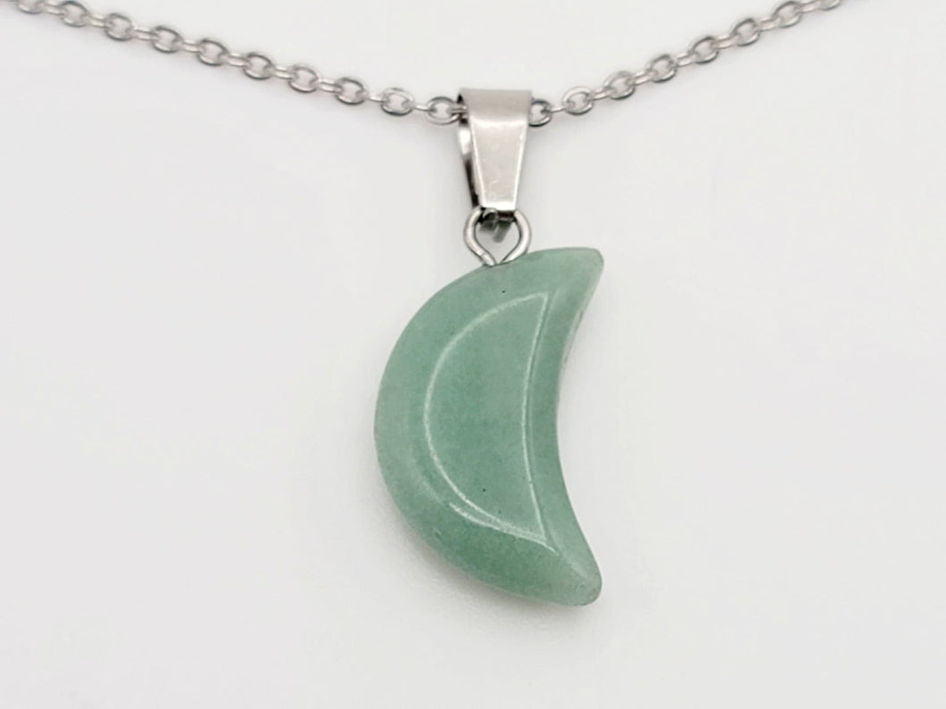 Natural Handmade Crystal Necklace Silver Tone Green Aventurine Healing Crystal MOON Necklace