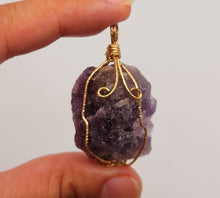 Load image into Gallery viewer, Raw Crystal Necklace, Amethyst Raw stone Necklace Gold Wired Handmade
