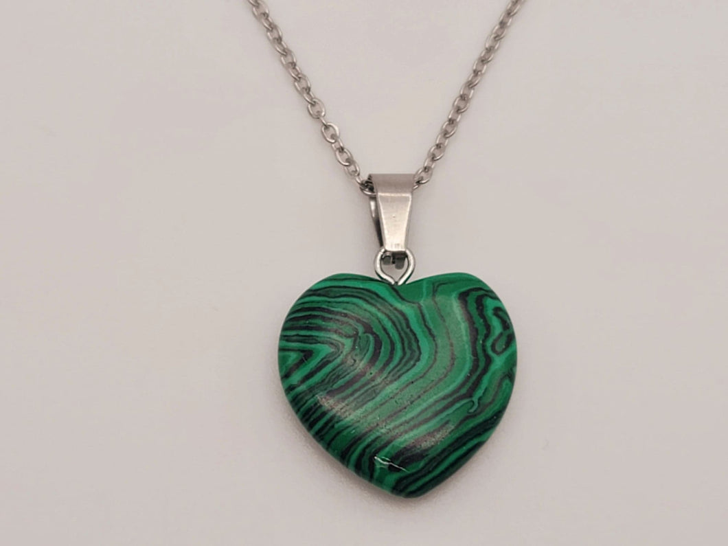 Crystal Necklace Silver Wire Malachite Heart Healing Crystal Necklace