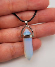 Load image into Gallery viewer, Crystal Necklace Silver Wire Opal Healing Crystal Point Leather Necklace
