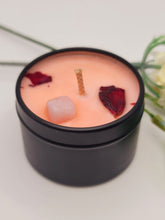 Load image into Gallery viewer, Rose Petals Natural Soy Wax Candle Highly Scented with Rose Quartz Crystals
