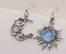 Load image into Gallery viewer, Handmade Blue Chalcedony Natural Drop Earrings , Moon &amp; Sun
