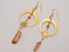 Load image into Gallery viewer, Orange Celestial Aura Quartz Earrings Handmade, Cute earrings Irregular crescent
