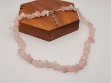 Load image into Gallery viewer, Rose  Quartz Chip Choker Necklace Silver tone Gorgeous Choker
