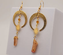 Load image into Gallery viewer, Orange Celestial Aura Quartz Earrings Handmade, Cute earrings Irregular crescent
