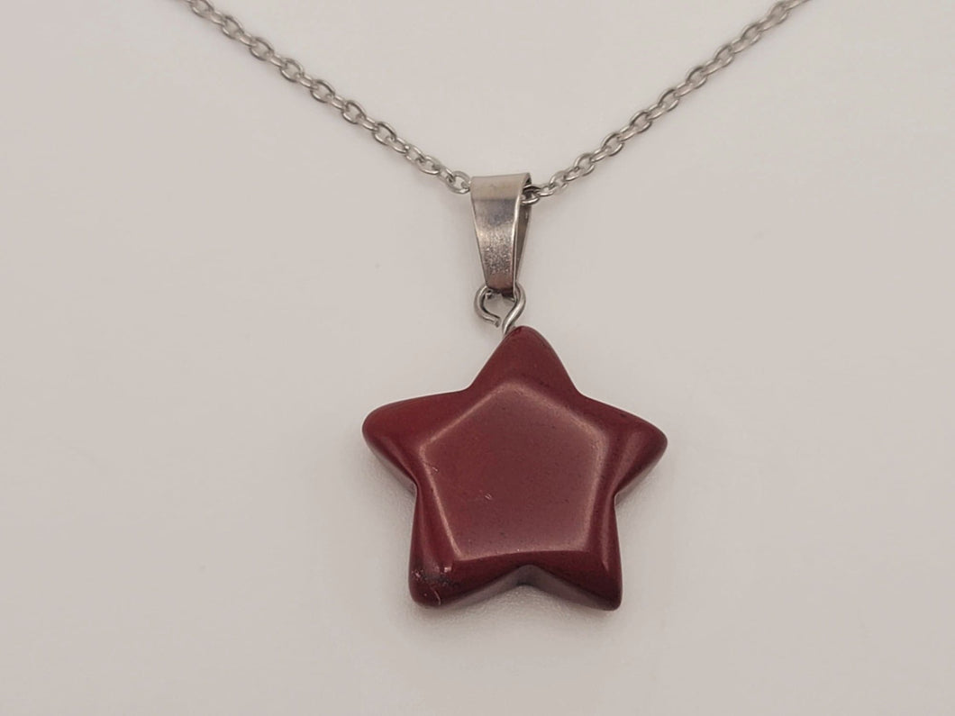 Carnelian Pendant Necklace Silver Tone Star Shaped Pendant