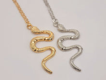 Load image into Gallery viewer, Silver &amp; Gold Snake Necklace | Minimalist Snake Charm Pendant | Delicate Necklace | Snake Pendant | Serpent Necklace | Snake Lover Gift
