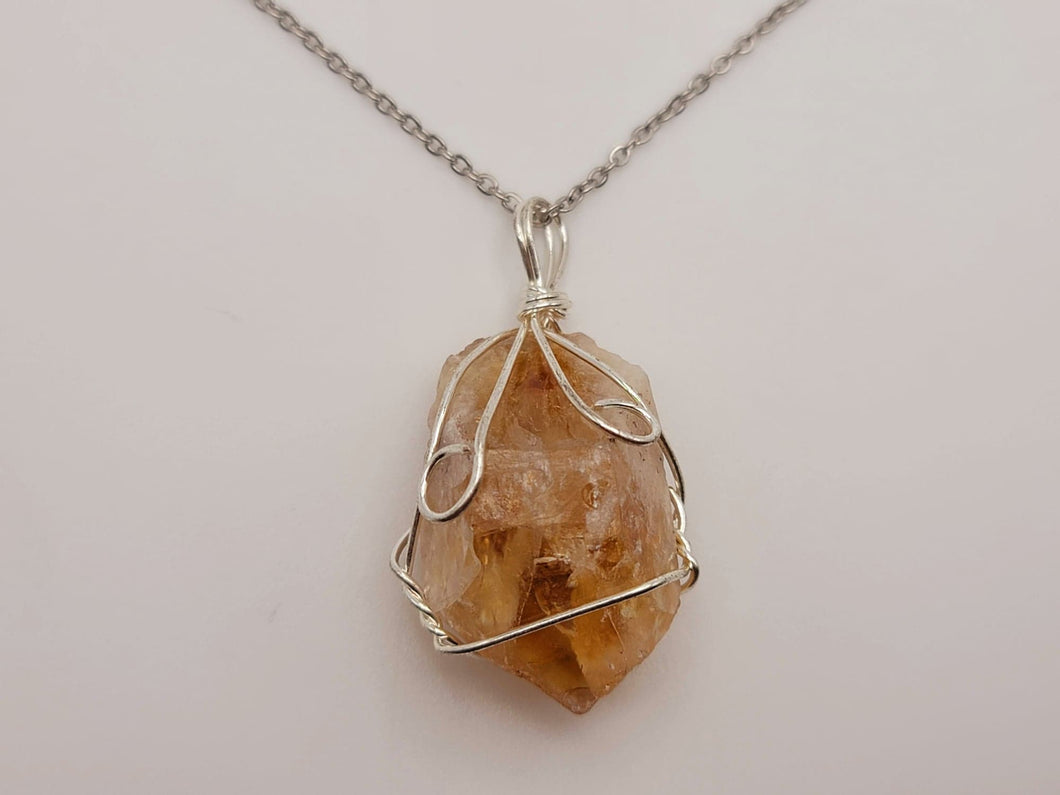 Natural Handmade Crystal Necklace Silver Raw Citrine Necklace