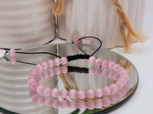 Load image into Gallery viewer, Pink Cats Eye Stone Bracelet Genuine bead bracelet Adjustable
