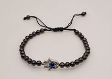 Load image into Gallery viewer, Hematite Bracelet, Beaded bracelet for concentration &amp; Focus Silver Tone Evil Eye
