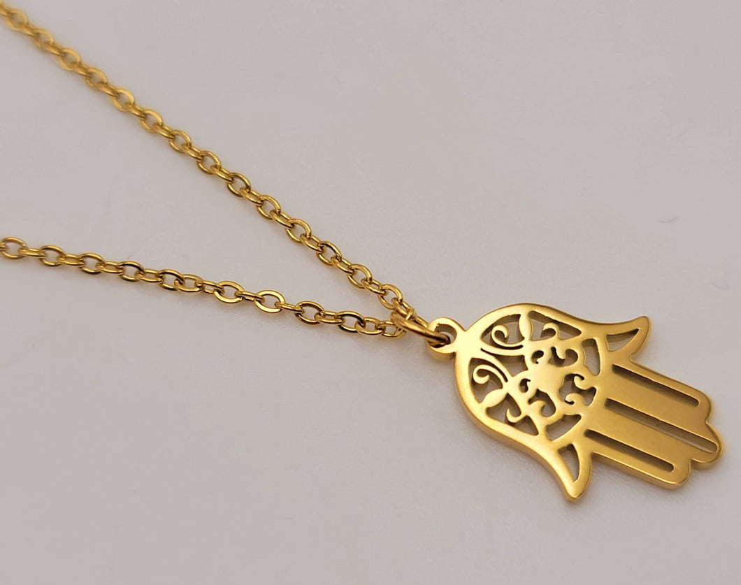 SaleHamsa Gold Necklace, Hand of Fatima,Hand Of God , Gold Plated Hamsa Necklace