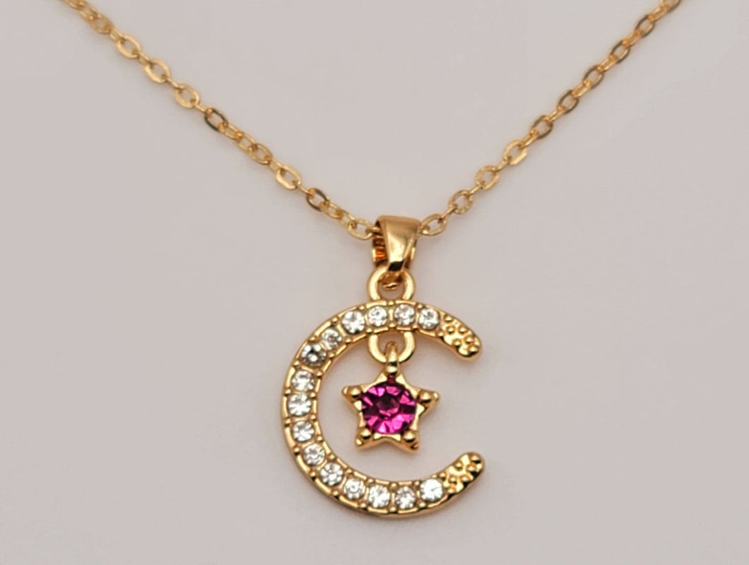 Moon Star Pendant Necklace - Trendy Moon necklace Gold tone
