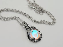 Load image into Gallery viewer, Silver Wire Wrapped Moon Stone Necklace Healing Crystal Necklace Silver tone
