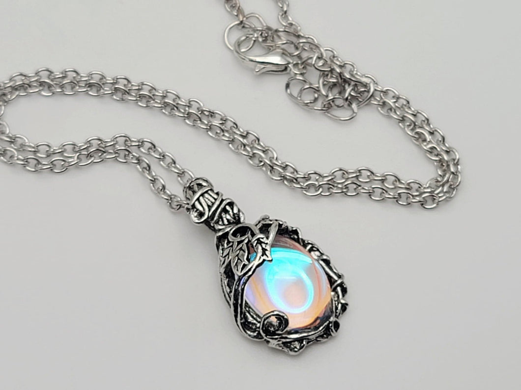 Silver Wire Wrapped Moon Stone Necklace Healing Crystal Necklace Silver tone