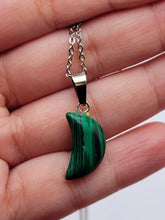 Load image into Gallery viewer, Natural Handmade Crystal Necklace Silver Tone Moon Malachite Healing Crystal
