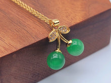 Load image into Gallery viewer, Jade Natural Cherry Necklace Gold Tone Necklace- Good Luck•Fortune (Powerful Necklace)
