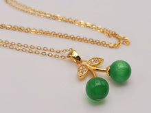 Load image into Gallery viewer, Jade Natural Cherry Necklace Gold Tone Necklace- Good Luck•Fortune (Powerful Necklace)
