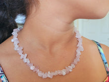 Load image into Gallery viewer, Rose  Quartz Chip Choker Necklace Silver tone Gorgeous Choker
