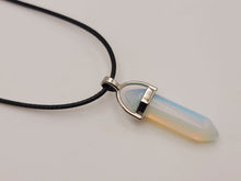 Load image into Gallery viewer, Crystal Necklace Silver Wire Opal Healing Crystal Point Leather Necklace
