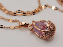 Load image into Gallery viewer, Gorgeous Rose Necklace, Charm, Pendant with Crystals on a Dainty Gold Flower necklace
