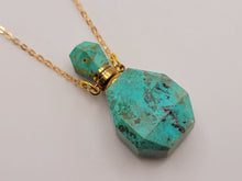 Load image into Gallery viewer, Natural Crystal perfume Bottle Necklace Amazonite Gold Tone
