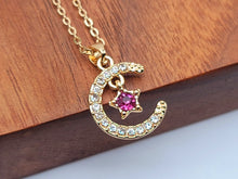 Load image into Gallery viewer, Moon Star Pendant Necklace - Trendy Moon necklace Gold tone
