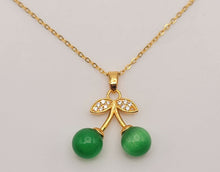 Load image into Gallery viewer, Jade Natural Cherry Necklace Gold Tone Necklace- Good Luck•Fortune (Powerful Necklace)
