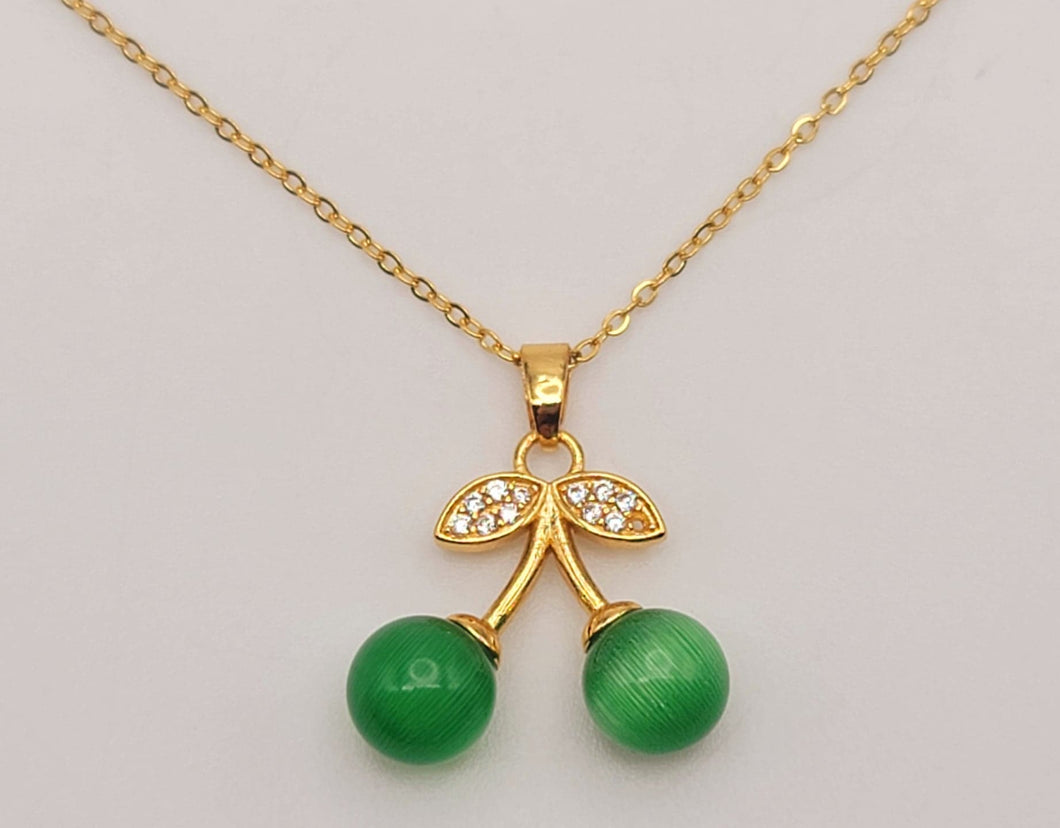 Jade Natural Cherry Necklace Gold Tone Necklace- Good Luck•Fortune (Powerful Necklace)