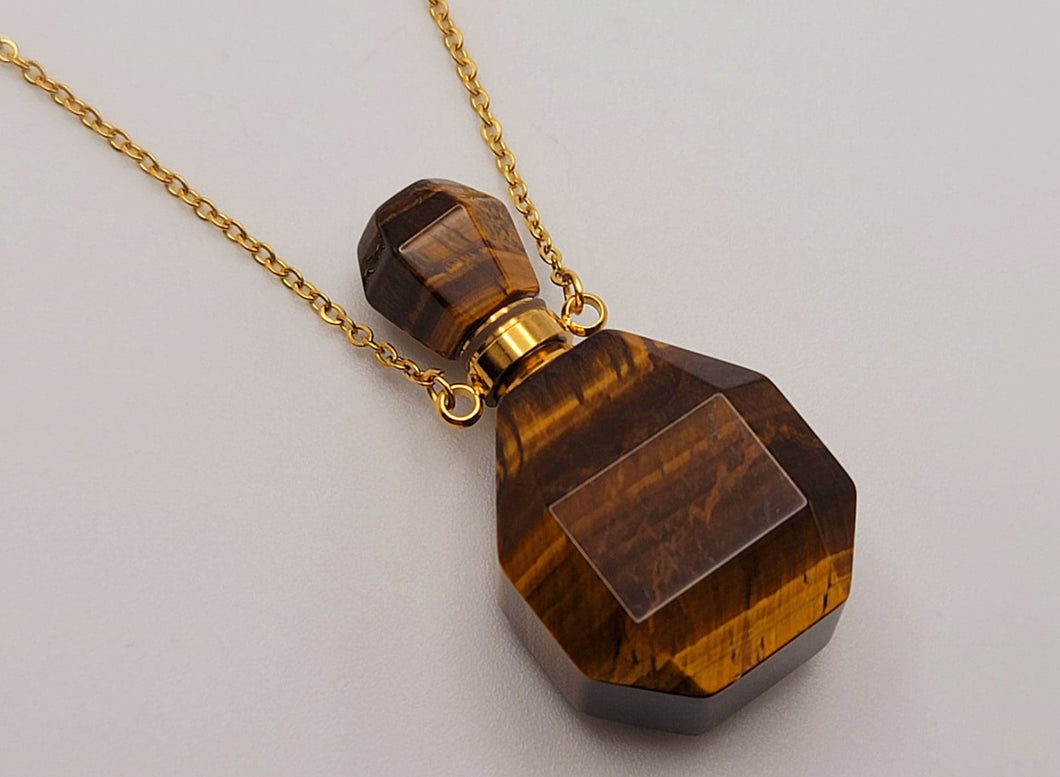 Natural Crystal perfume Bottle Necklace Tiger's Eye Stone